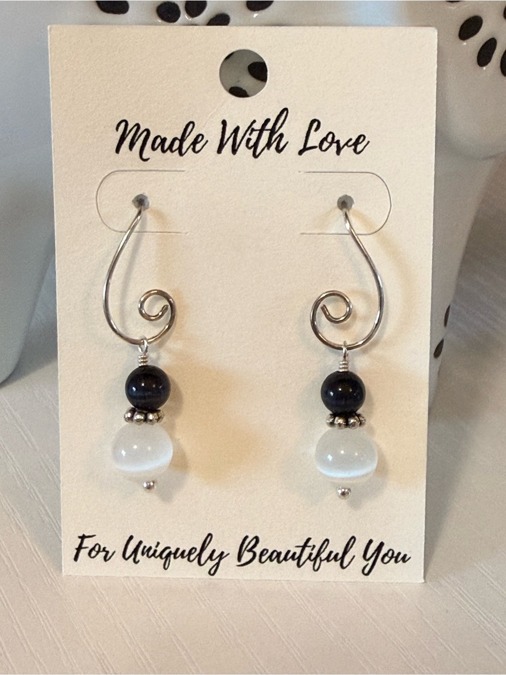 Hand Crafted Fiber Optic Cateye Swirl Drop Sterling Silver Earrings